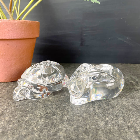 Tiffany & Co. tortoise and hare lead crystal candleholders