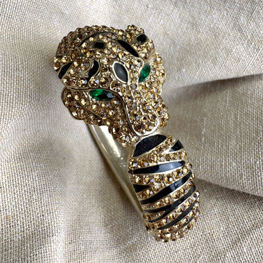 Rhinestone and enamel tiger magnetic clamper bracelet - NextStage Vintage