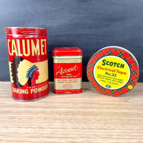 Calumet, Accent, Scotch - trio of vintage tins - vintage advertising - NextStage Vintage