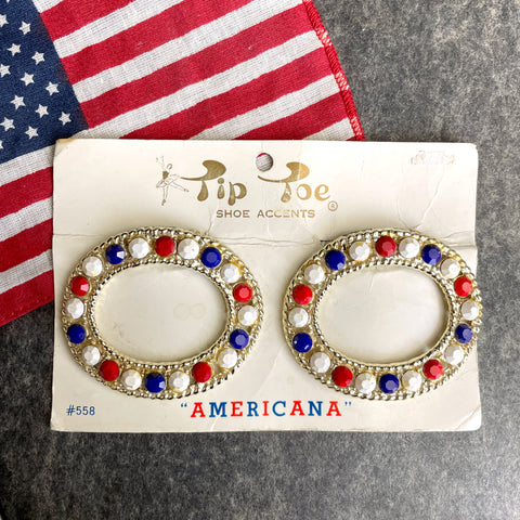 Tip Toe Americana red white and blue shoe clips - 1970s new old stock