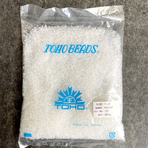 Toho 11/0 round seed beads color 101 - transparent crystal luster - 250g