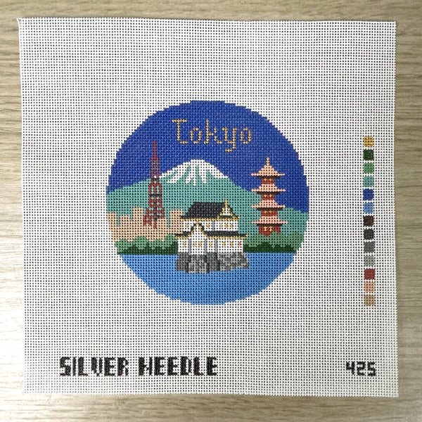 Silver Needle Tokyo travel round handpainted needlepoint canvas #425 - NextStage Vintage