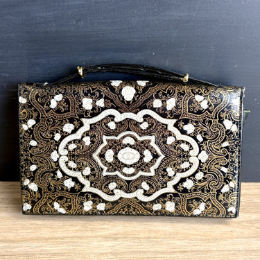 Florentine leather gilt embossed clutch - mid century Italian bag - NextStage Vintage