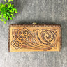 Tooled leather embossed clutch/wallet - handmade vintage - NextStage Vintage