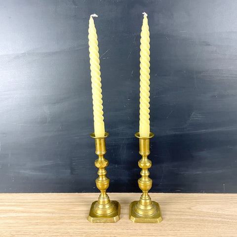 Antique pair of Victorian brass candlesticks with push ups 7" tall