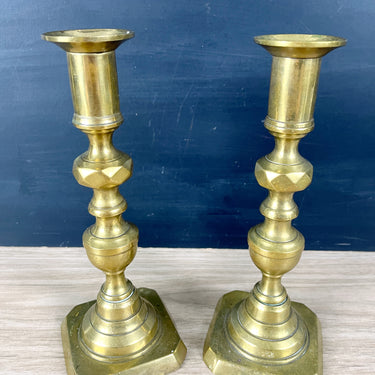 Antique Victorian brass push up candlesticks - a pair - NextStage Vintage