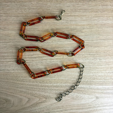 Tortoiseshell Acrylic Link Chain Belt - Amber Oval Links, Brass Connectors - 1970s–80s Vintage