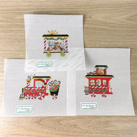 Strictly Christmas Santa train needlepoint canvases COTR-01, -04, -06 - NextStage Vintage