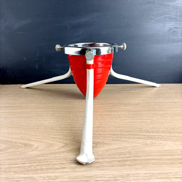 Mid-Century metal Christmas tree stand – atomic beehive / rocket shape – red, white & chrome - NextStage Vintage