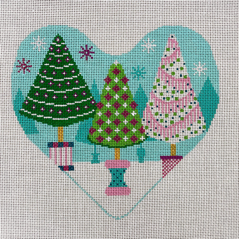 Shelly Tribbey Designs Tree Trio heart needlepoint canvas #C419