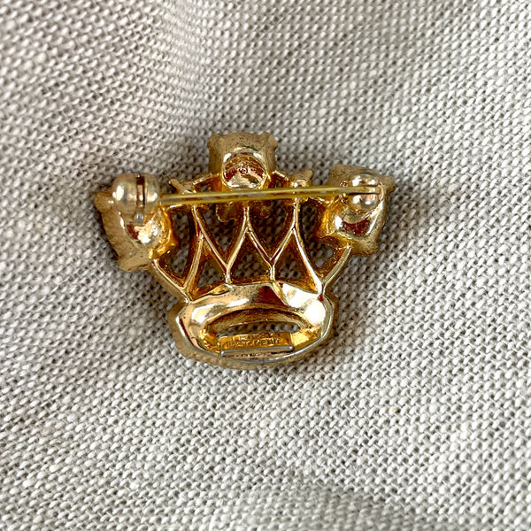 Trifari small goldtone and crystals crown brooch - 1930s vintage