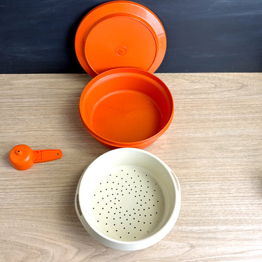 Orange Tupperware funnel and Seal N Serve steamer strainer set - 1346-3 - NextStage Vintage