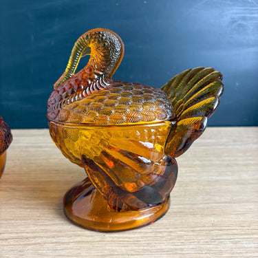 Williams Sonoma Amber Glass Thanksgiving Turkey & Acorn Covered Dishes