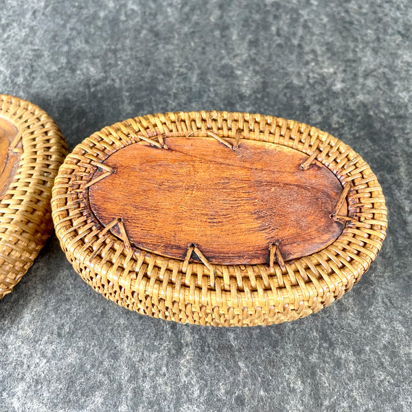 Rattan woven turtle woven trinket box - 1970s vintage - NextStage Vintage