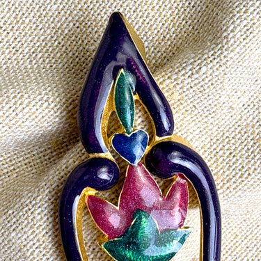 Ungaro Paris multicolor enamel brooch - vintage designer costume jewelry - NextStage Vintage
