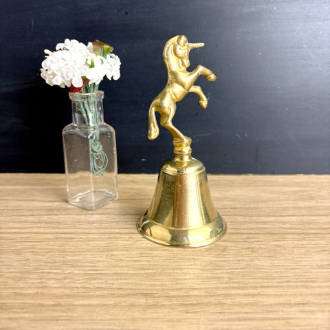 Brass unicorn hand bell - 5" tall - magical vintage