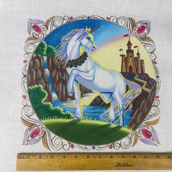 Liz Goodrick-Dillon Unicorn and Castle needlepoint canvas #AP-180A - NextStage Vintage
