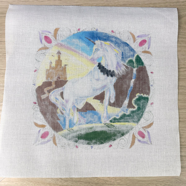 Liz Goodrick-Dillon Unicorn and Castle needlepoint canvas #AP-180A - NextStage Vintage