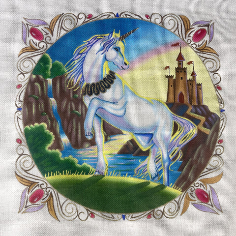 Liz Goodrick-Dillon Unicorn and Castle needlepoint canvas #AP-180A - NextStage Vintage