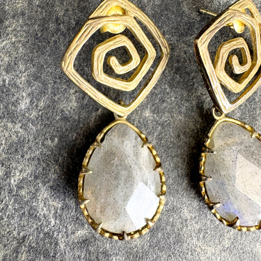 Michael Valitutti Gold Vermeil and Labradorite Statement Earrings - NextStage Vintage