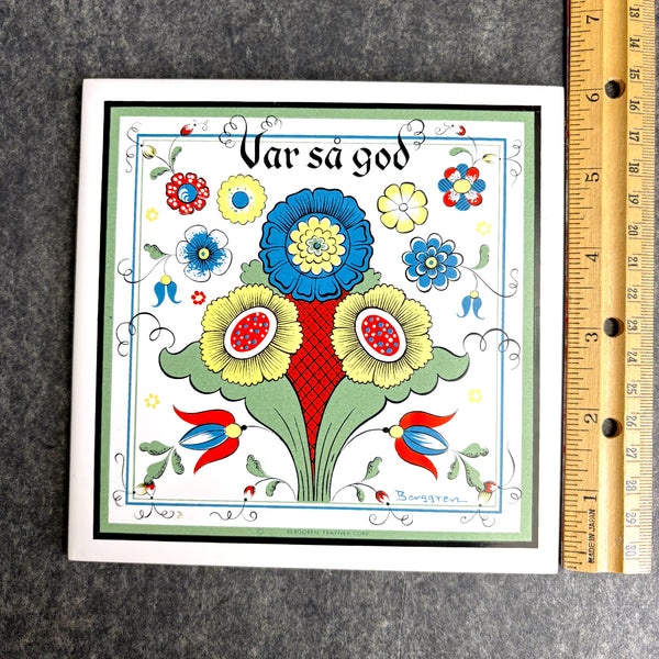 Swedish Var så god tile trivet - Berggren Originals - vintage 60s 70s kitchen