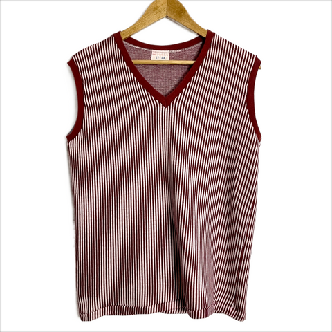 1970s brown and white striped muscle shirt - size 42-44 - NextStage Vintage