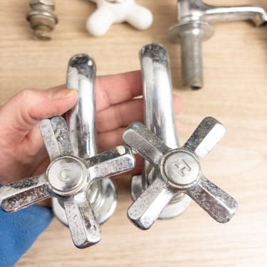 Vtg Standard Reclaimed Faucet Lot Porcelain Handles Spigots Escutcheon Salvage
