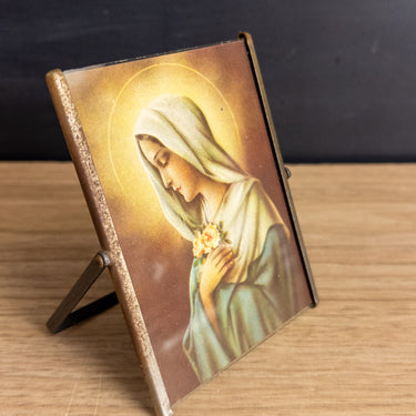 Vintage 1950s Art Deco Mystical Rose Madonna Print - Double Sided Glass Mirror - Frame Easel