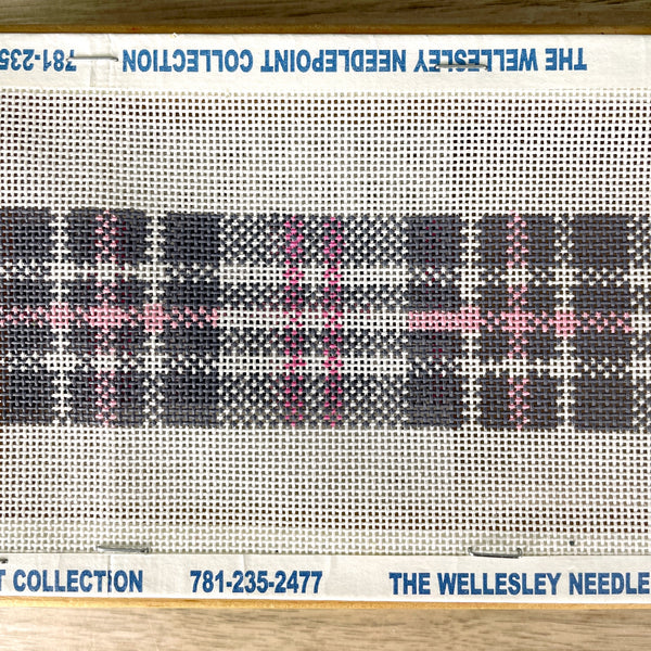 Voila pink, white and gray plaid belt needlepoint canvas #BSK-610 - NextStage Vintage