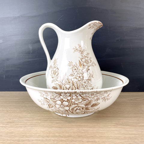 Royal Crownford Charlotte pitcher and wash basin transferware set - turn of the century - NextStage Vintage