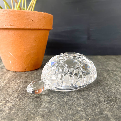 Waterford turtle paperweight - vintage crystal figurine