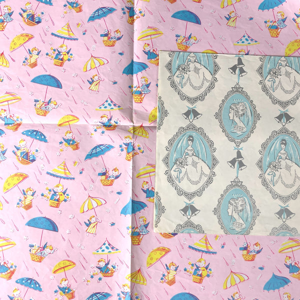 Flat fold gift wrap sheets - wedding, baby, shower - 1980s vintage - NextStage Vintage