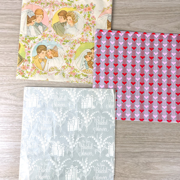 Flat fold gift wrap sheets - wedding, baby, shower - 1980s vintage - NextStage Vintage