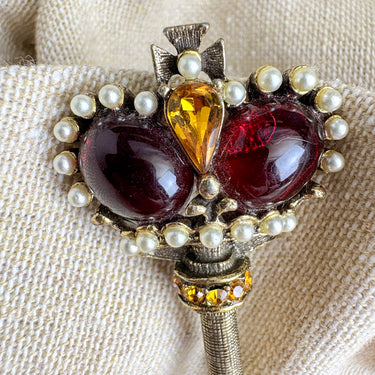 Vintage 1960s Signed WEISS Royal Crown Skeleton Key Brooch Pin