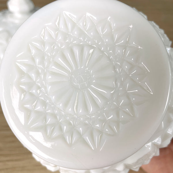 Westmoreland Old Quilt milk glass covered candy dish - vintage fine glass - NextStage Vintage