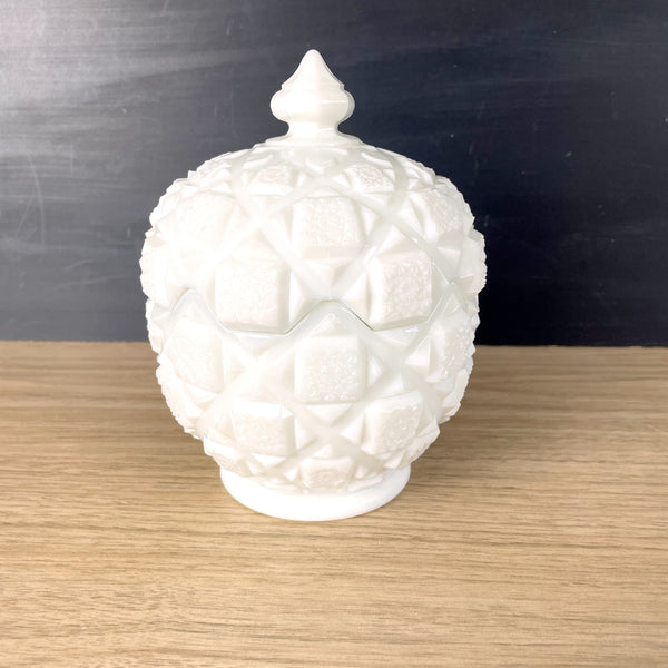 Westmoreland Old Quilt milk glass covered candy dish - vintage fine glass - NextStage Vintage