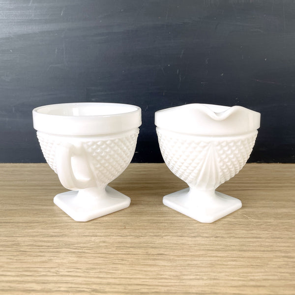 Westmoreland Diamond Cut milk glass cream and sugar - NextStage Vintage