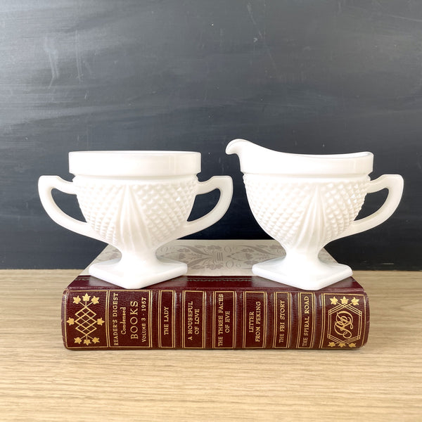 Westmoreland Diamond Cut milk glass cream and sugar - NextStage Vintage