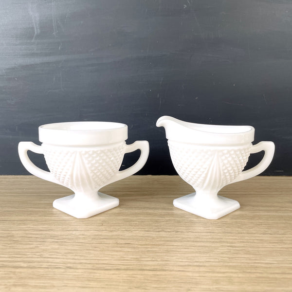 Westmoreland Diamond Cut milk glass cream and sugar - NextStage Vintage