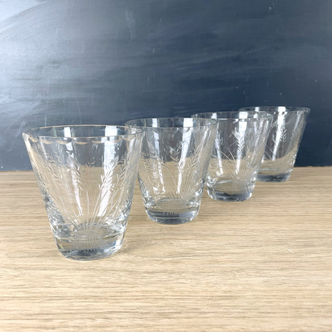 Wheat etched cocktail glasses - set of 4 - vintage barware - NextStage Vintage