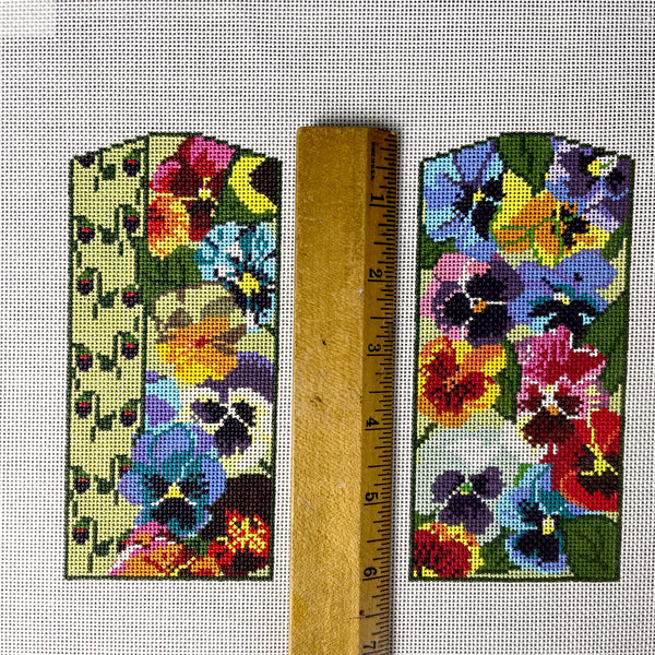 Whimsy and Grace Pansies eyeglass case needlepoint canvas #11585E - NextStage Vintage