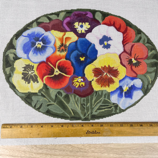 Whimsy and Grace oval pansies needlepoint canvas #11280 - NextStage Vintage
