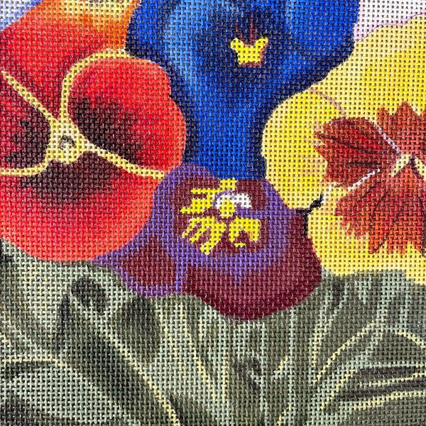 Whimsy and Grace oval pansies needlepoint canvas #11280 - NextStage Vintage