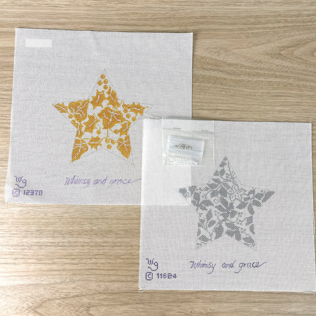 Whimsy and Grace Terri's Star and Holly & Ivy Star needlepoint canvases - NextStage Vintage