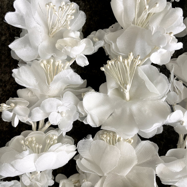 Millinery white flower lot of 6 - vintage silk bridal