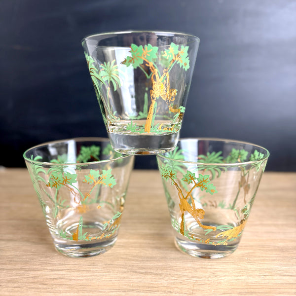 William A Meier mid century tropical monkey rocks glasses - set of 8 - 1950s vintage