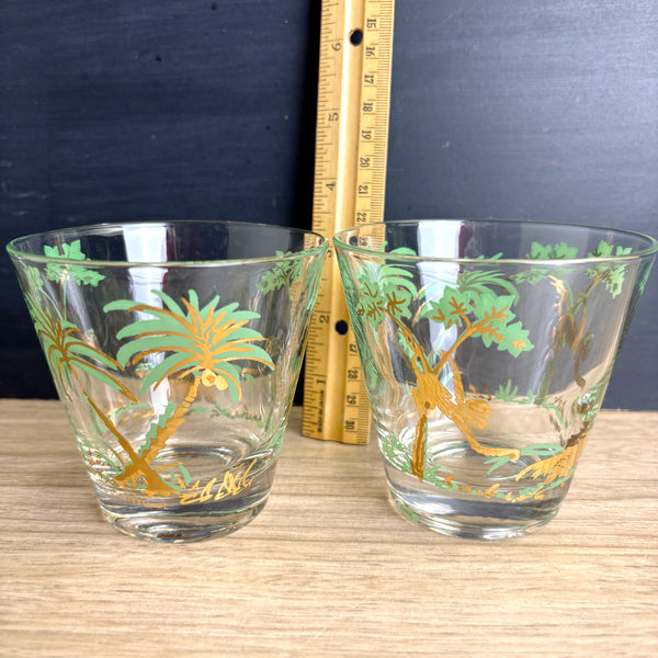 William A Meier mid century tropical monkey rocks glasses - set of 8 - 1950s vintage