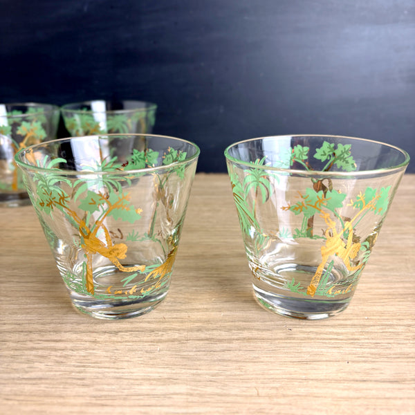 William A Meier mid century tropical monkey rocks glasses - set of 8 - 1950s vintage