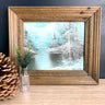 Winter river landscape painting - accent art - rustic wood frame - 1990s vintage - NextStage Vintage
