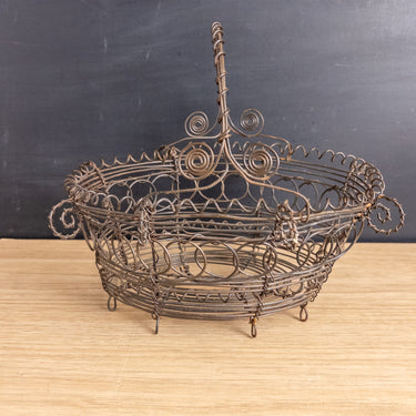 Oval wirework basket with handle - fruit, garden, egg - dark cottagecore vintage